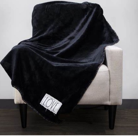 NWT 2022 Rae Dunn “LOVE” Black 50x70 Super Soft Throw Blanket Multicolor Thread - Picture 1 of 3
